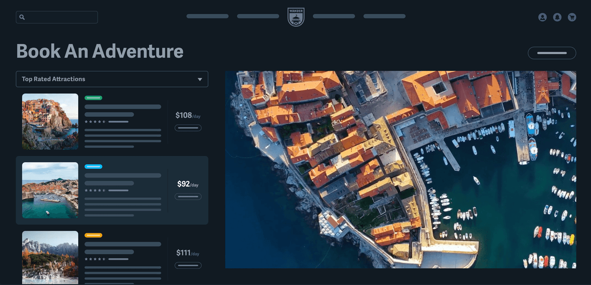 UI sample of booking platform